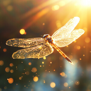 Quantum energy dragonfly sparkling in the sun light