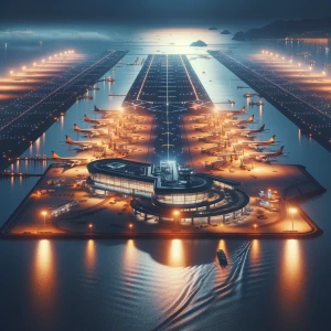 A ultra photo-realistic big commerical airport built onto the se...