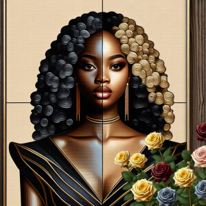 Create a vertical 3-D portrait of a light-skinned African-Americ...