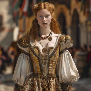 Create a photorealistic image of a light ginger-haired model wal...