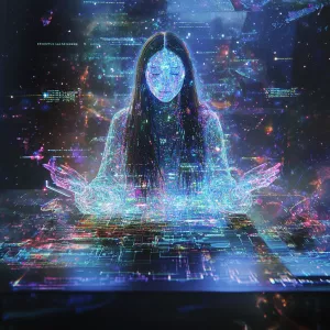 The Portrait:
A glowing, translucent female with long hair figur...