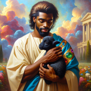 Oil painting of an African-American man resembling Jesus Christ,...