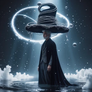 "Envision a hyper-realistic, surreal portrait of an enigmatic ma...