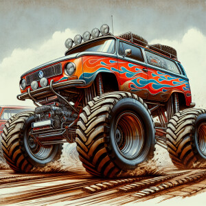 Volkswagen safari with tall tires and flame paint