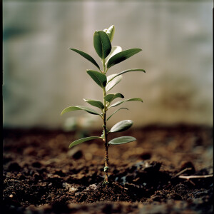 A small plant in the ground in its early stages of growth، Moist...