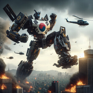 South Korea as a transformer character, yin yang symbol , nation...