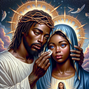 Ensure that the image distinctly represents both Jesus Christ an...