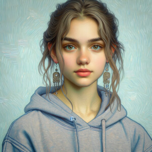 Young 18 year old American lady with mid length hair, dangling e...