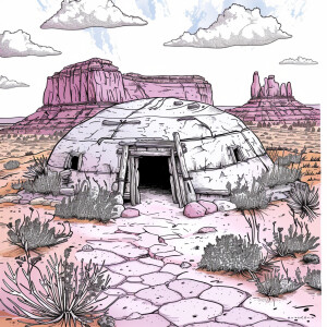 Draw an image of a navajo hogan for a coloring book