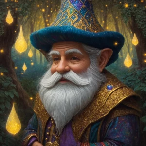 A dazzling gnome with intricate golden patterns adorning his poi...