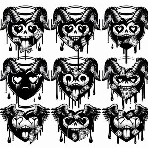 Create 10 
Circular logos for 'FUCK LOVE KREW' with  black, brok...