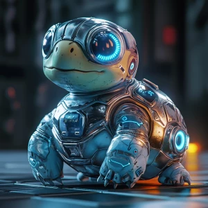 cute turtle, cyberpunk style, raytraced
