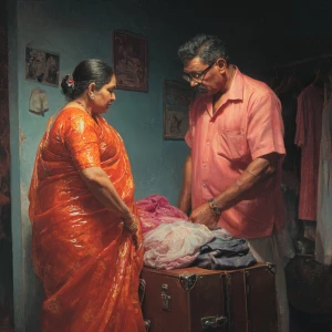 Hyoerrealism,sharp painting.a 54-year-old Gujarati aunty who wor...