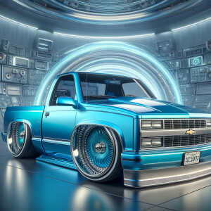 1992 Chevrolet sports side with ground effects, blue cotton cand...
