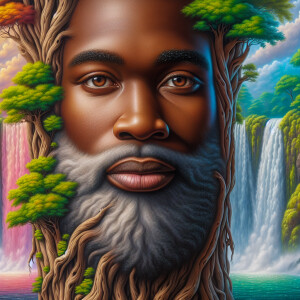 A hyper-realistic 3-D oil painting depicting a tree integrated w...