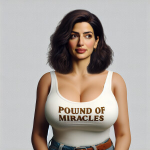 Photorealistic image of beautiful brunette female model imitatin...