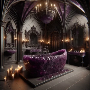 3D gothic bathroom with amethyst Bathtub