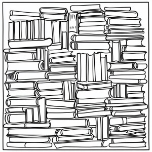 Design a coloring page featuring a neatly arranged stack of book...