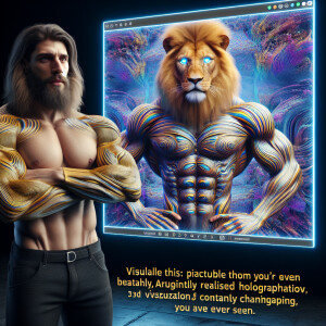 Imagine/ A futuristic Lion-man with Extra Huge Muscles and veins...