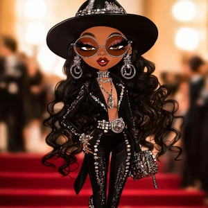 Black American Betty Boop with hazelnut, skin, and long wavy hai...