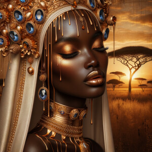 A digital illustration of a Latina woman's portrait with a luxur...