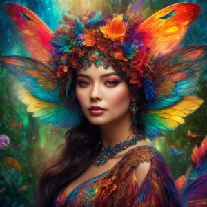 A mesmerizingly vibrant psychedelic nymph, her ever-changing rai...