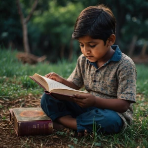 Indian boy reading book