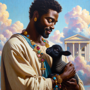 Oil painting of an African-American man resembling Jesus Christ,...