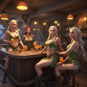 A bar where the waitress are undressed elven women serving up dr...