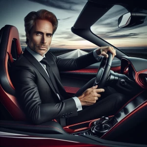 Man driving a red sports car