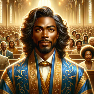 Illustrate an inspiring African-American Jesus crust with a dign...