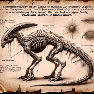 Extraterrestrial creature anatomical graphite illustration on bl...