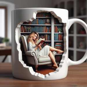 15 ounce white ceramic coffee mug, white part has a chunk missin...