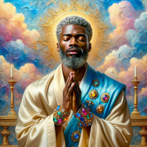 Oil painting of an African-American man resembling Jesus Christ,...