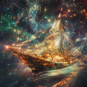 A shimmering celestial zealous temporal trawler, its gleaming ex...