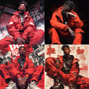 "The rapper 21 Savage with tattoo of a cross on the foreheadand...