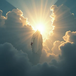 A depiction of God Almighty in the sky, with His face obscured b...