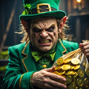 Very menacing leprechaun with an exaggerated angry look on his f...