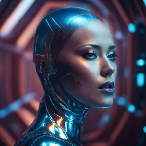 Create a computer-generated holographic image of a futuristic ba...