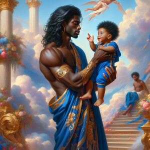 Classical oil painting style depicting an African-American Jesus...