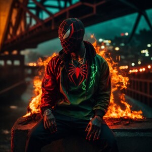 horror flame art,24k up close image of venom with dark neon tatt...