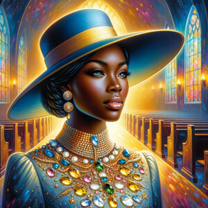 A spiritually enriching illustration portrays an African America...