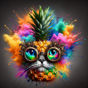 Create an imaginative fusion of a cat's face and a pineapple, co...