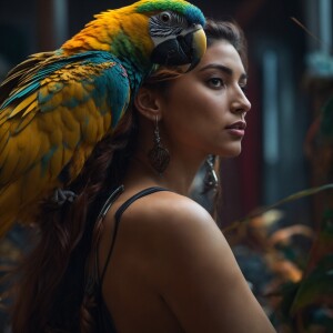 A pirate queen with a parrot on her shoulder (8k, RAW photo, bes...
