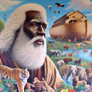A close-up and detailed wall painting focusing on Noah, depicted...