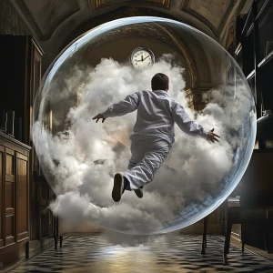 Create a humorous image of an individual frantically racing agai...