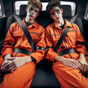 Two Caucasian males, aged 13 to 15,  they have their hands and a...