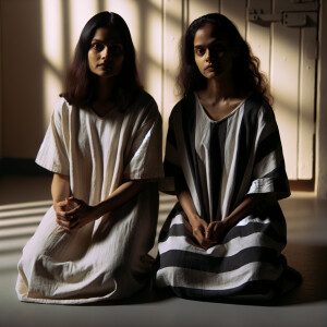 Two women in prison nighties
