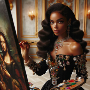 In a high-class, elegantly decorated studio, a very light-skinne...