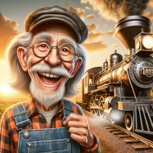 Funny and crazy caricature of a 95 year old American grandpa, ch...